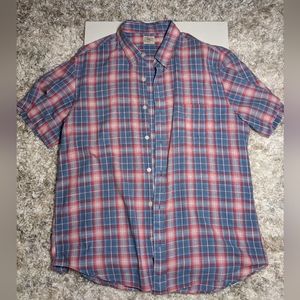 Faherty short sleeve red and blue plaid casual button down shirt in XL